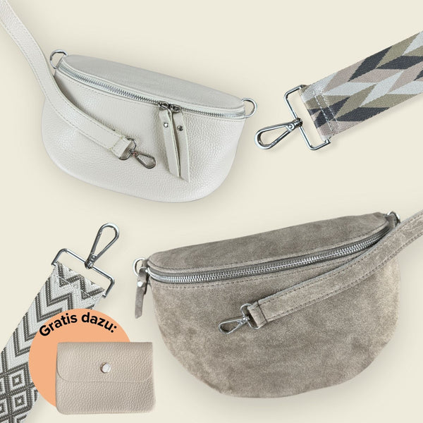 MAONI Starter-Set - 2x Tasche 2x breiter Taschengurt 2x schmaler Ledergurt + gratis Geldbörse