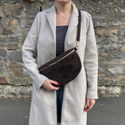 Bauchtasche Damen Wildleder - Schokobraun - GOLD