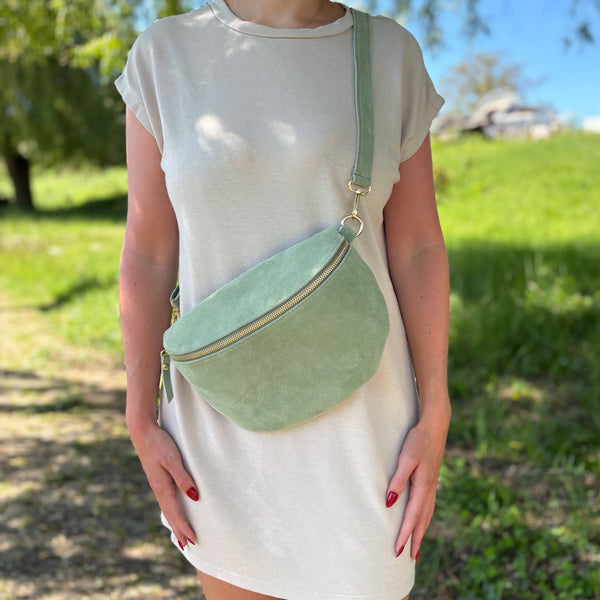 Bauchtasche Damen Wildleder - Grün - GOLD / Restposten