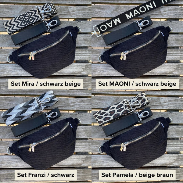 schwarze Cord Bauchtasche Damen mit breitem Gurt