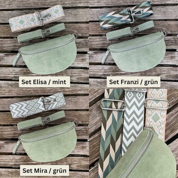 Bauchtasche Wildleder Damen SET - Grün